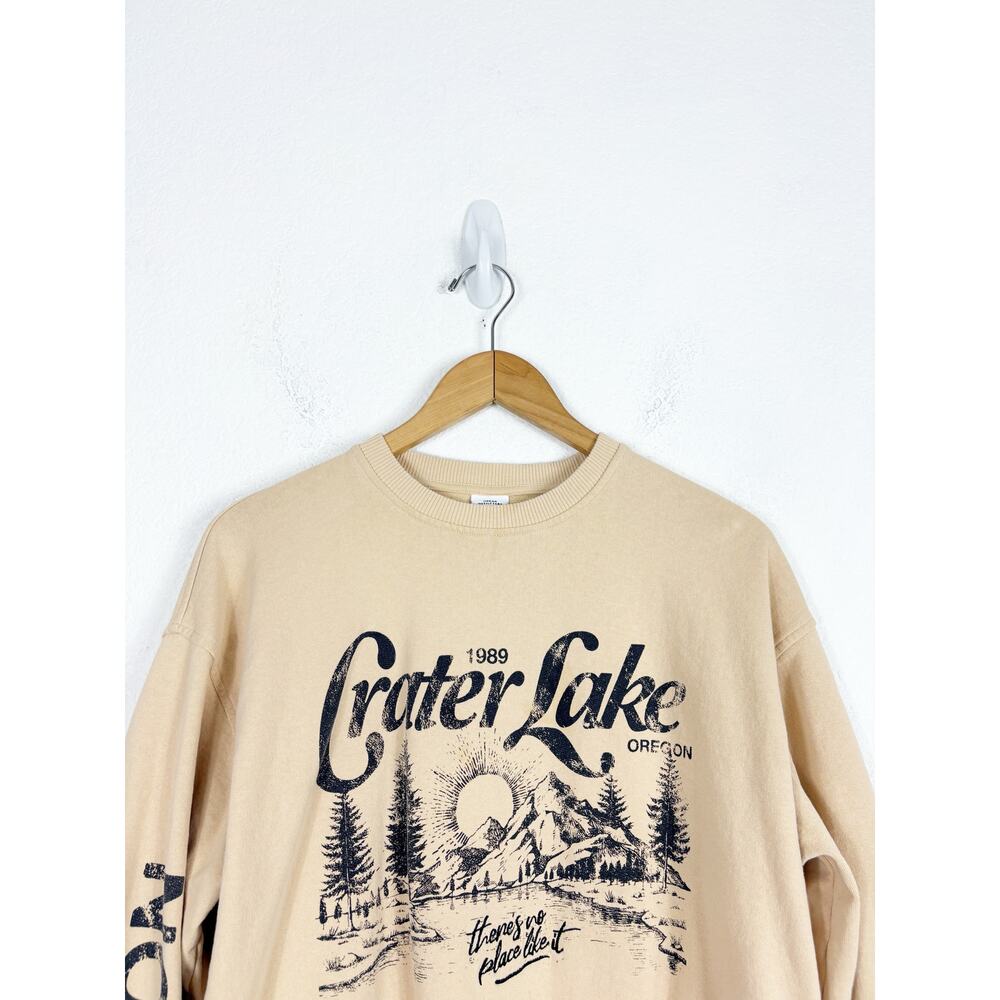 Urban Outfitters Crater Lake Overdyed Crew Neck Sweatshirt Small Yellow Oregon - Picture 4 of 15
